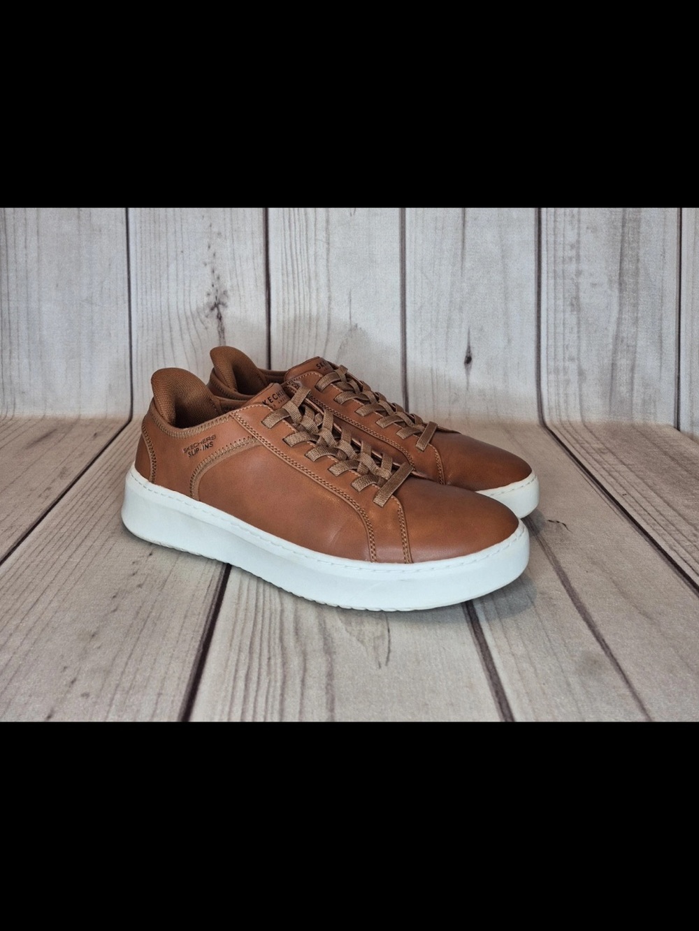 Skechers Men's Size 12 Court Break Cognac Leather Slip-ins Sneakers Shoes